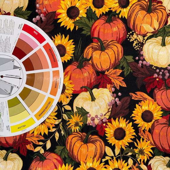 Bountiful Harvest Metallic Gold Sunflower Pumpkin Cotton Fabric - 1/2 Yard - Picture 4 of 6